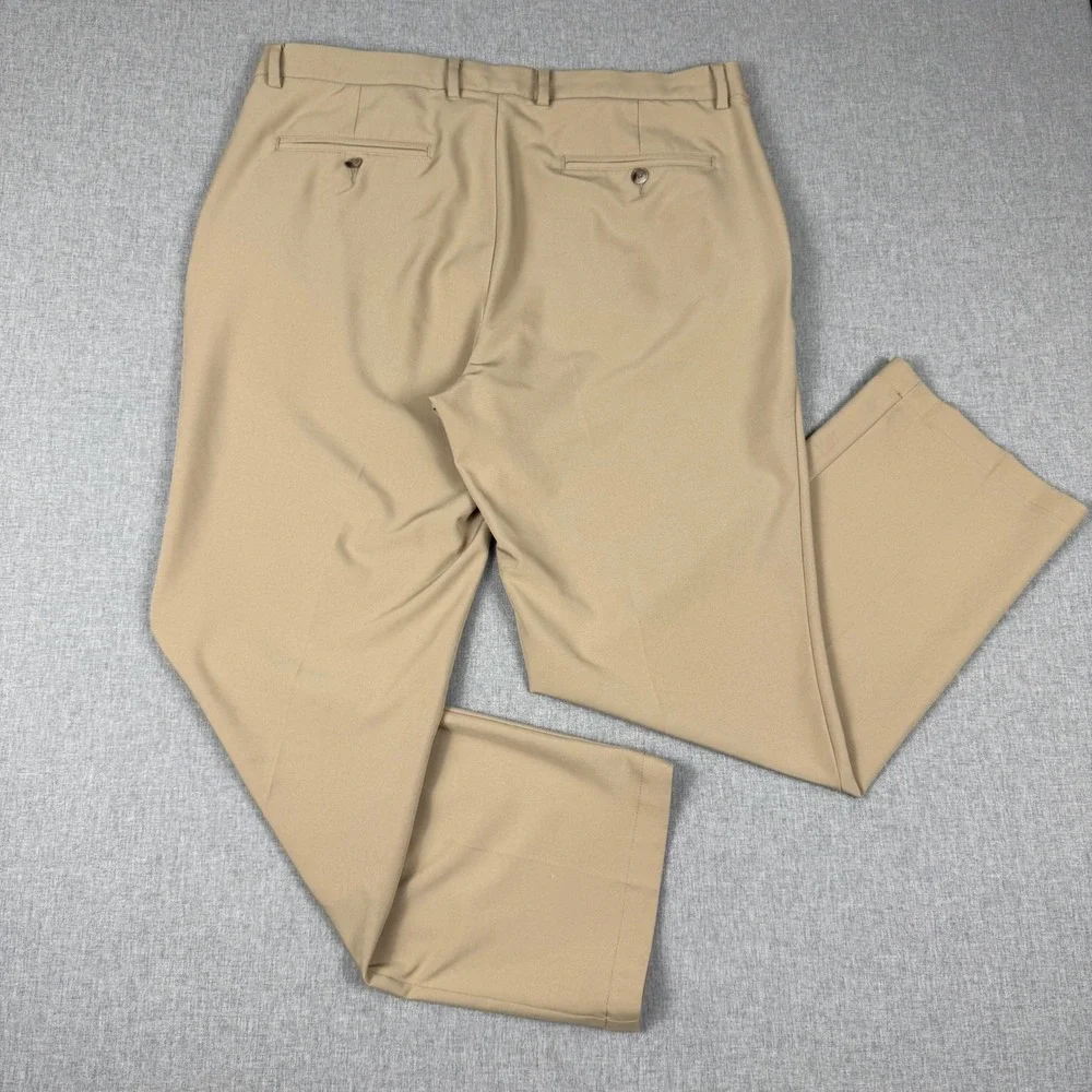 Greg Norman Mens Tan Golf Pants 36x30 Shark Logo Khaki Stretch Performance